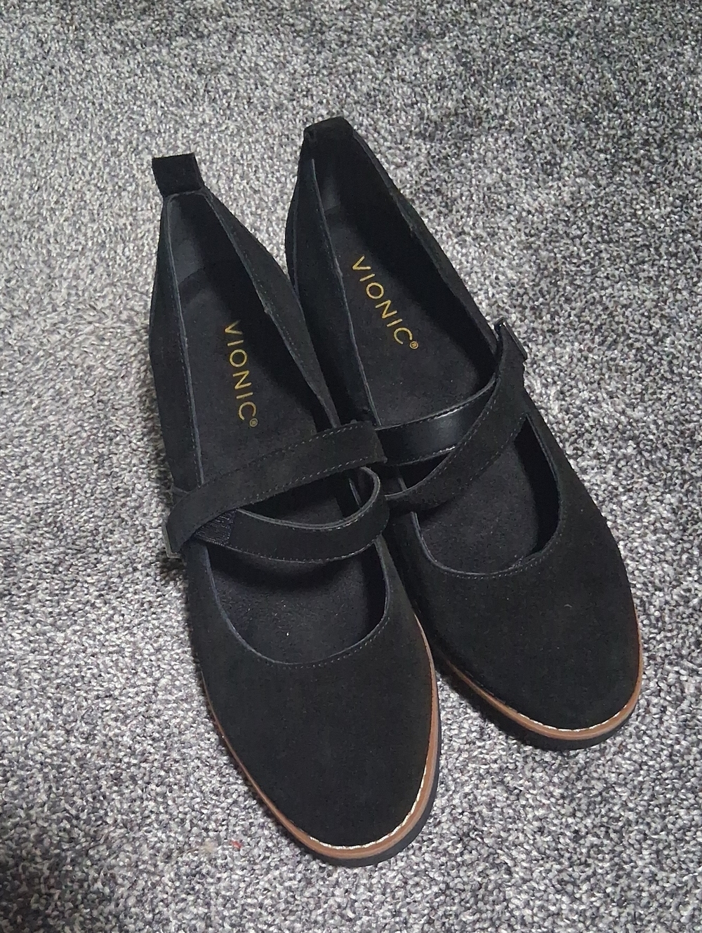 Vionic Black Mary Jane Suede Flats with Strap